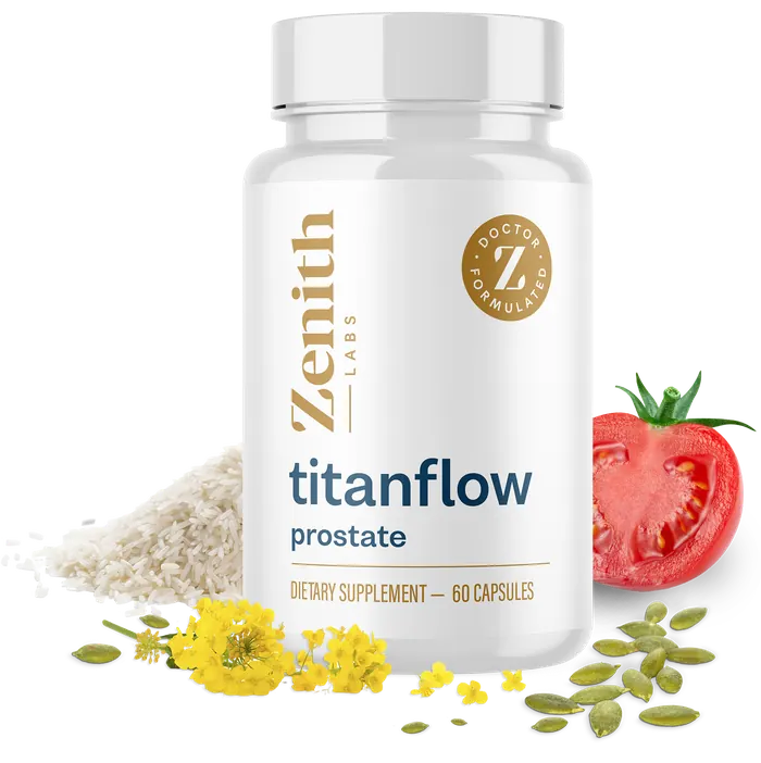 A bottle of TitanFlow prostate support supplement by Zenith Labs